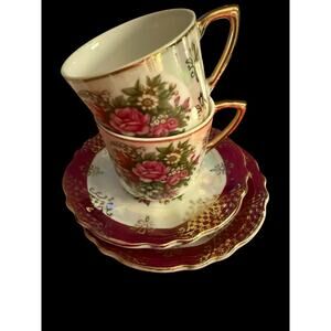 Demitasse Floral Teacup And Saucer Sets (2)